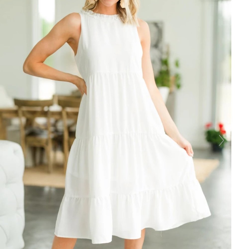 White Ruffle Midi Dress - Picture 6 of 6